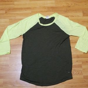 Pink Baseball Tee sz M lime green & olive